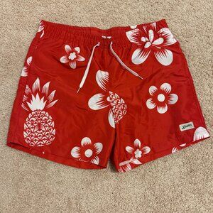 Bather Red Coastal Floral Swim Trunk - Medium Excellent Condition